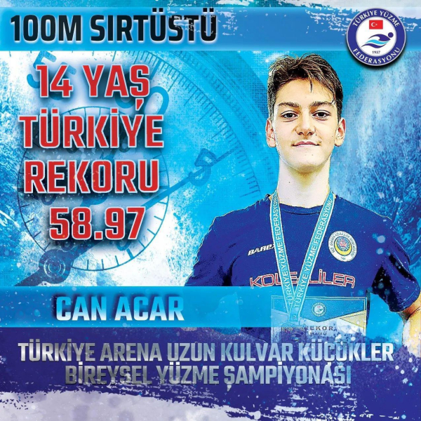 Öğrencimiz Can ACAR'ın (8-N) Yüzme Türkiye Rekoru  Başarısı